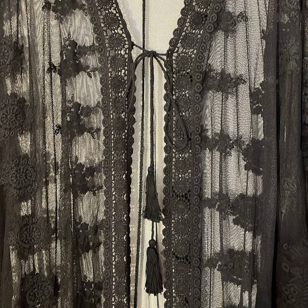 Sheer Black Lace Swim Coverup Kimono - Picture 4 of 12